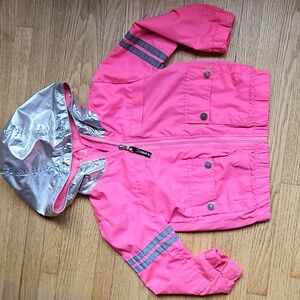 Urban Republic Girl's Pink and Silver Raincoat with Hood Windbreaker 3T